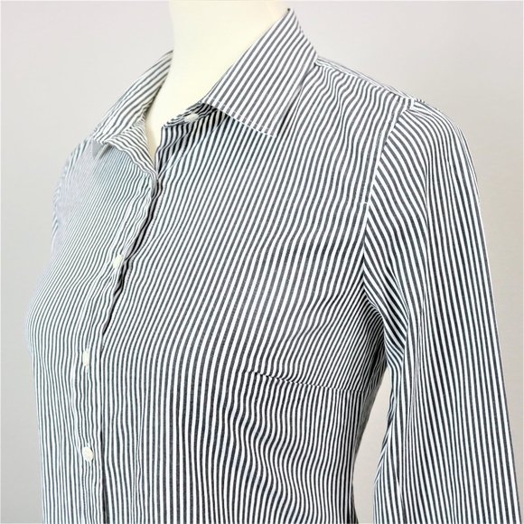 J. Crew Haberdashery Black White Pinstripe Perfect Stretch Button Up Long Sleeve - Picture 5 of 16